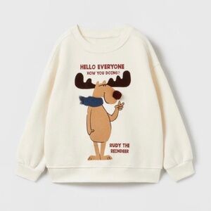 Zara Cream Kids Sweater with Reindeer Print